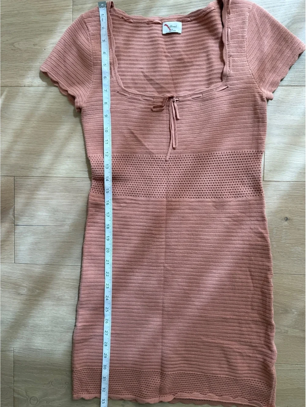 Aritzia Wilfred Reception Dress Soft Terracotta Crochet Knit Tie Front Size M